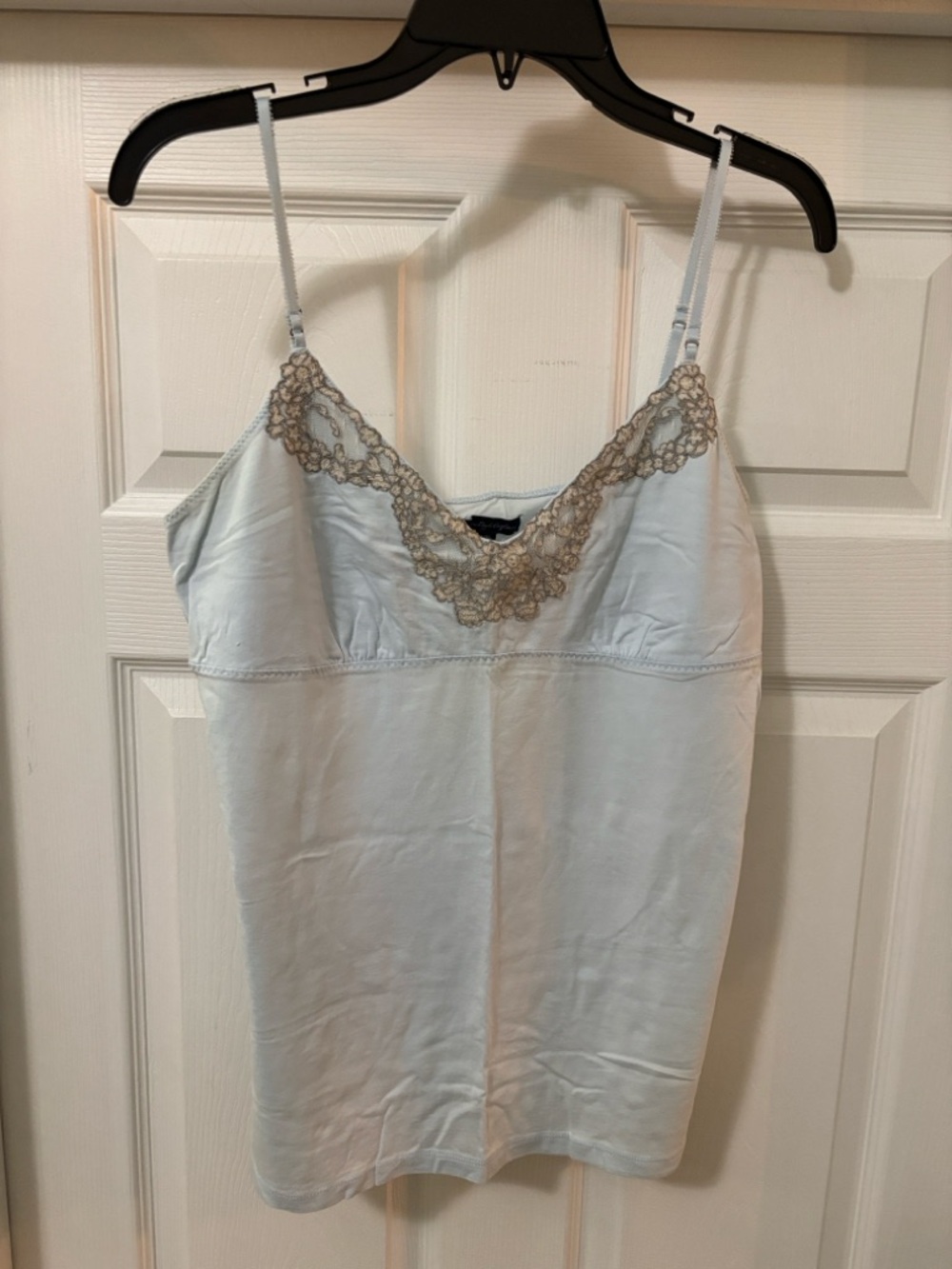 American Eagle Outfitters Light Blue Cami with Beige Lace Yoke - Size XL
